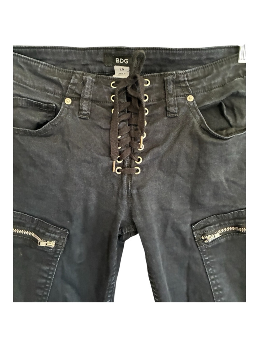 BDG Black Low-Rise Lace Up Goth Punk Skinny Pants Size 26 - Picture 2 of 5